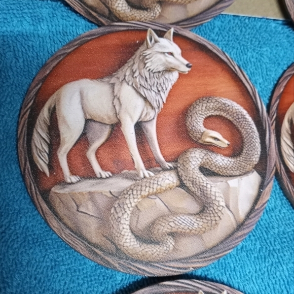 Wolf and Snake Cork Backed Coaster Set Of 6 - Picture 3 of 3